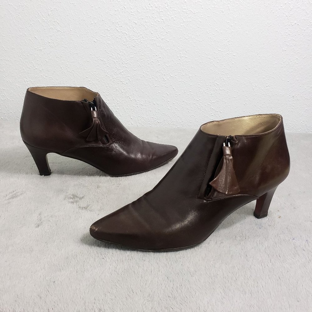 Jazz Women's Dark Saddle Brown Genuine Leather Side Zip Heels Ankle Boots Shoes